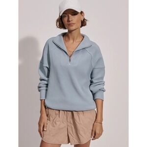 Varley Rhea Rib Ottoman Half-Zip Sweat Sweatshirt in Ashley Blue Size Small